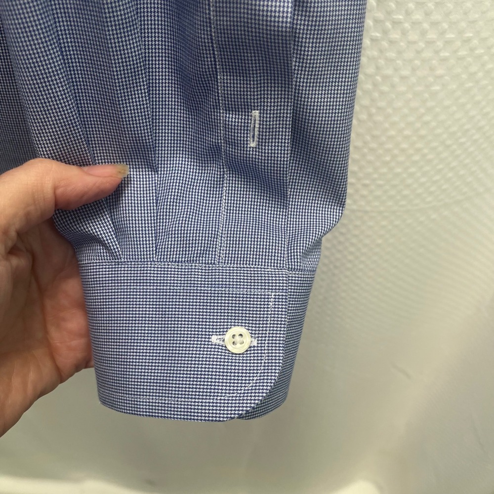 Jos. A. Bank Traveler Tailored Fit Blue Micro-Houndstooth Shirt 17.5 37 Mens